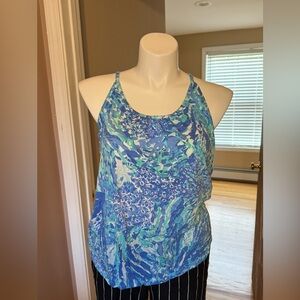 Lilly Pulitzer Lacy Top in Blue Haven and Hey Hey Soleil.